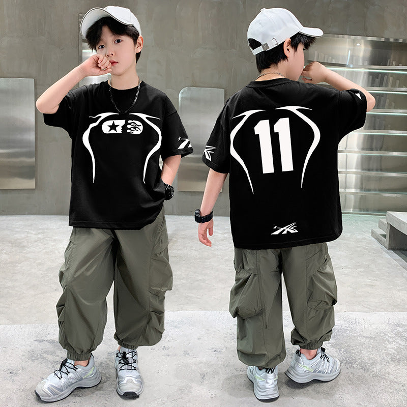 Children's Boys Summer Short-sleeved Trousers Two-piece Older Western Style Children's Suit