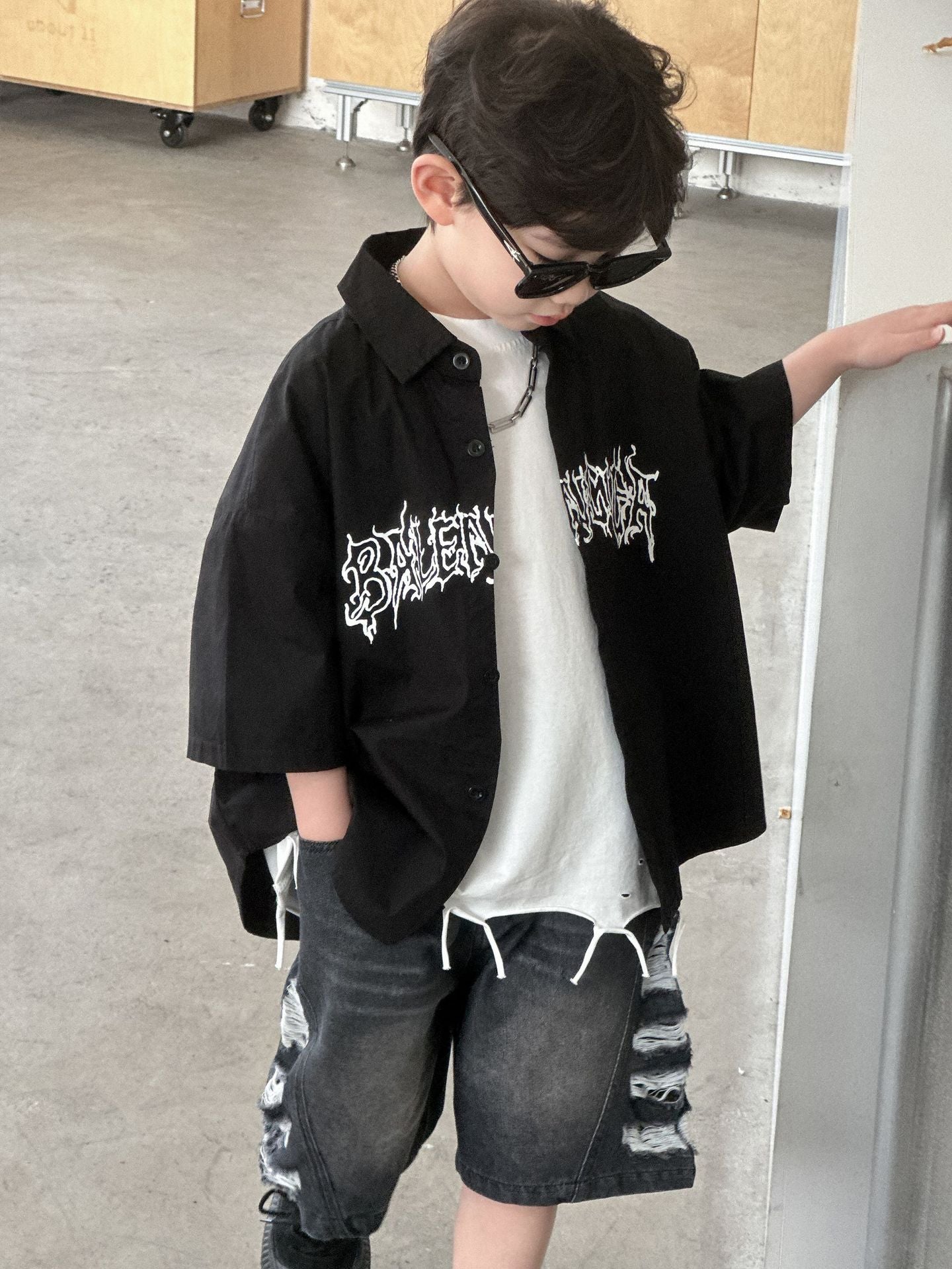 Children's Thin Short-sleeved Clothing Boy's Casual Small Medium Tops Children's Shirt