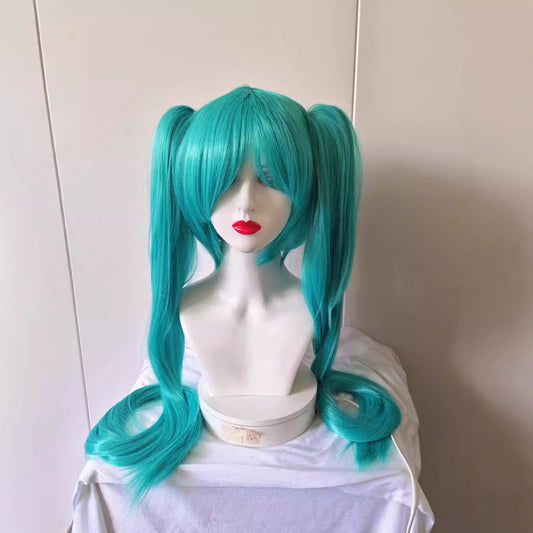 Two-dimensional Future Lake Water Green Color Pink Double Ponytail Cos Wig