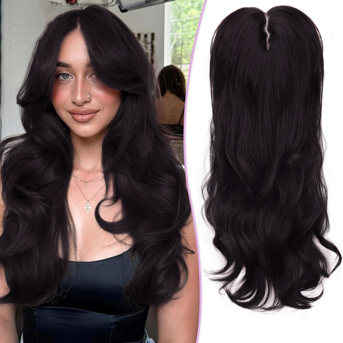 Need To Wear Hair Black Gold Gradient Female Straight Top Wig Long Curls