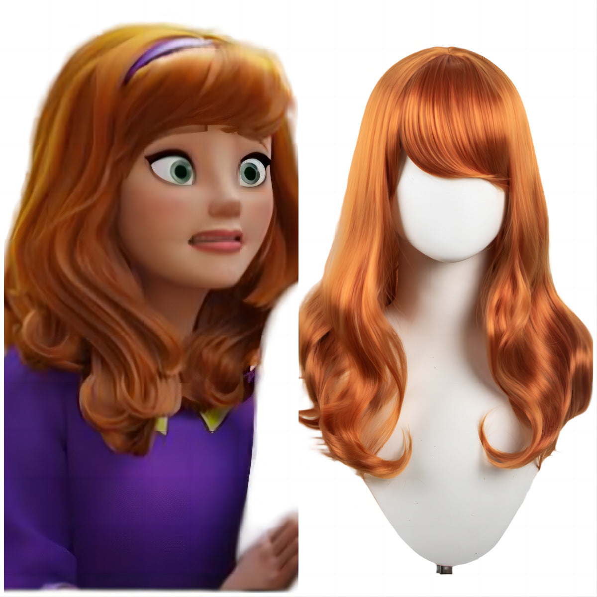 Whole Head Cover Orange Big Wave Long Curly Hair Cos Wig
