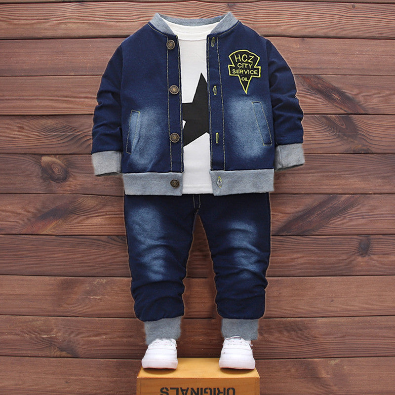 Children's Spring Clothes Korean Denim Three-piece Set Children's Suit