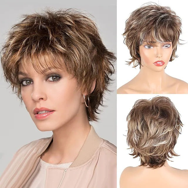 Women's Gradient Color Gray White Chemical Fiber Head Wig Short Curly Hair