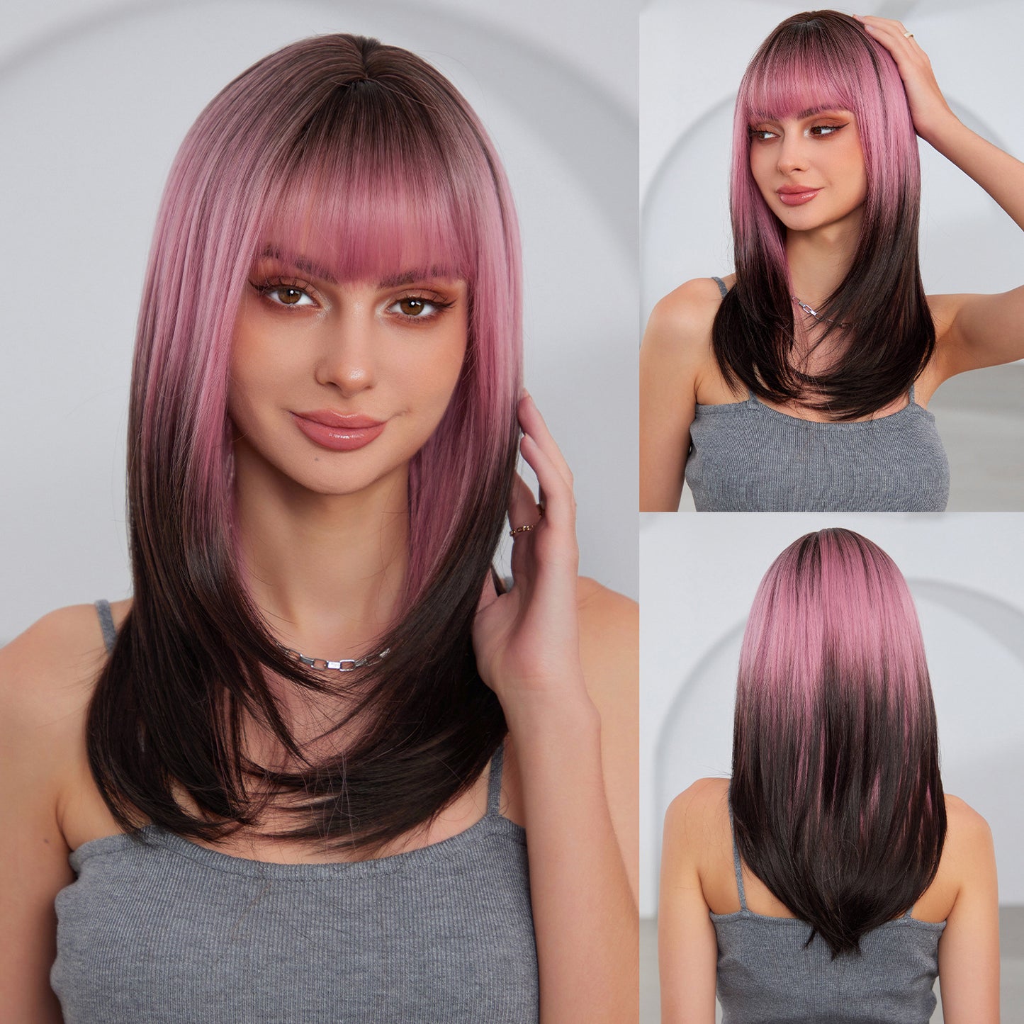 Pretty Head Cover Gradient Wave Bangs Wig Short Straight Hair