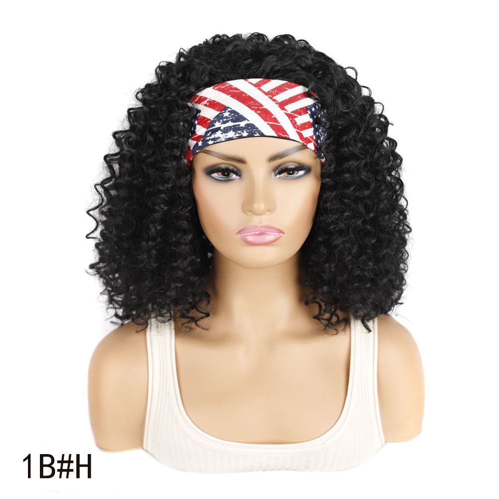 Graceful Ice Silk Band Headband Sheath Wig Short Curly Hair