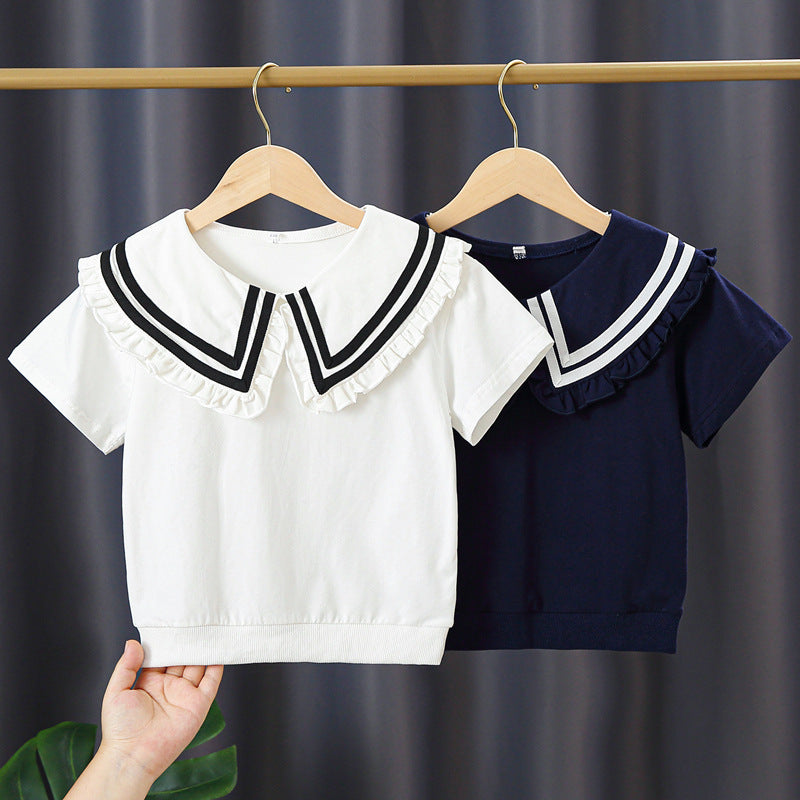 Children's Medium Large Cotton Doll Collar Princess Top Bottoming Shirt Children's T-shirt