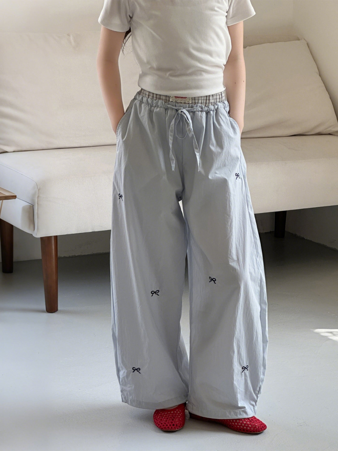Embroidered Bow Loose Teens Casual Straight Children's Pants