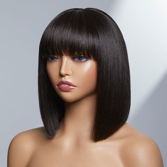 Machine Made Bob Human Wigs With Wig Short Straight Hair
