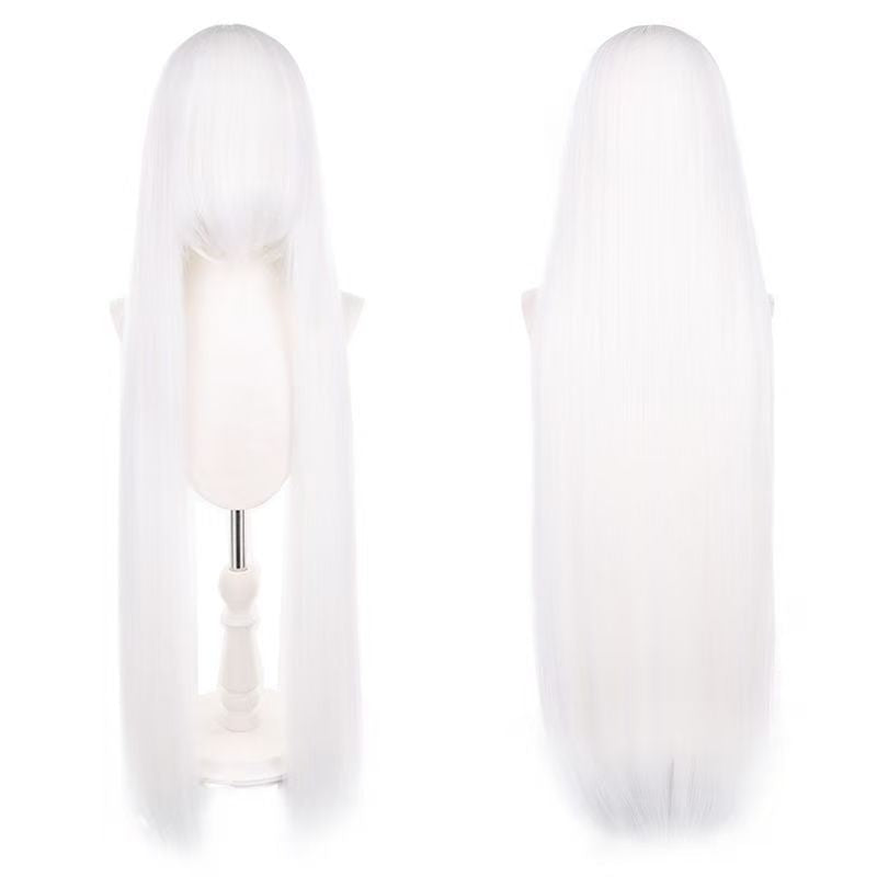 Universal Round Head Leather Top Length Bangs Mao Shape Rose Long Straight Wig