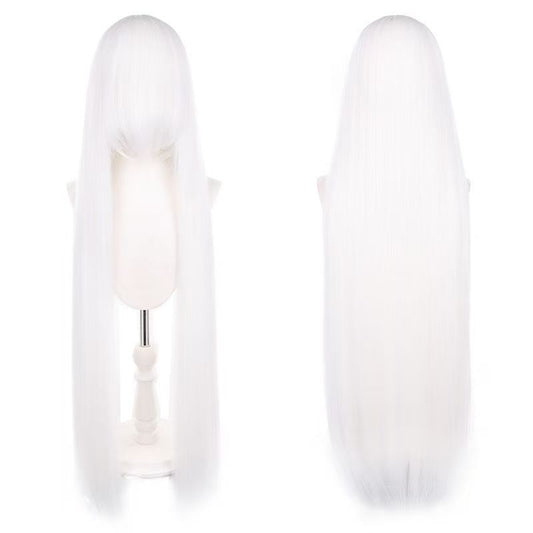 Universal Round Head Leather Top Length Bangs Mao Shape Rose Long Straight Wig