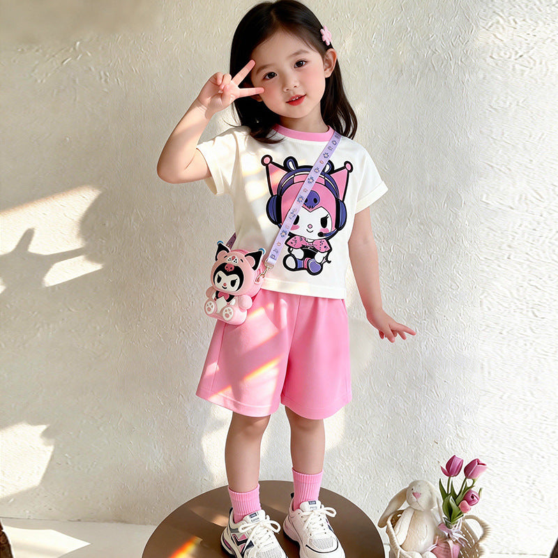 Children's Summer Clow Light Short Sleeved T-shirt Shorts Two-piece Set Children's Suit