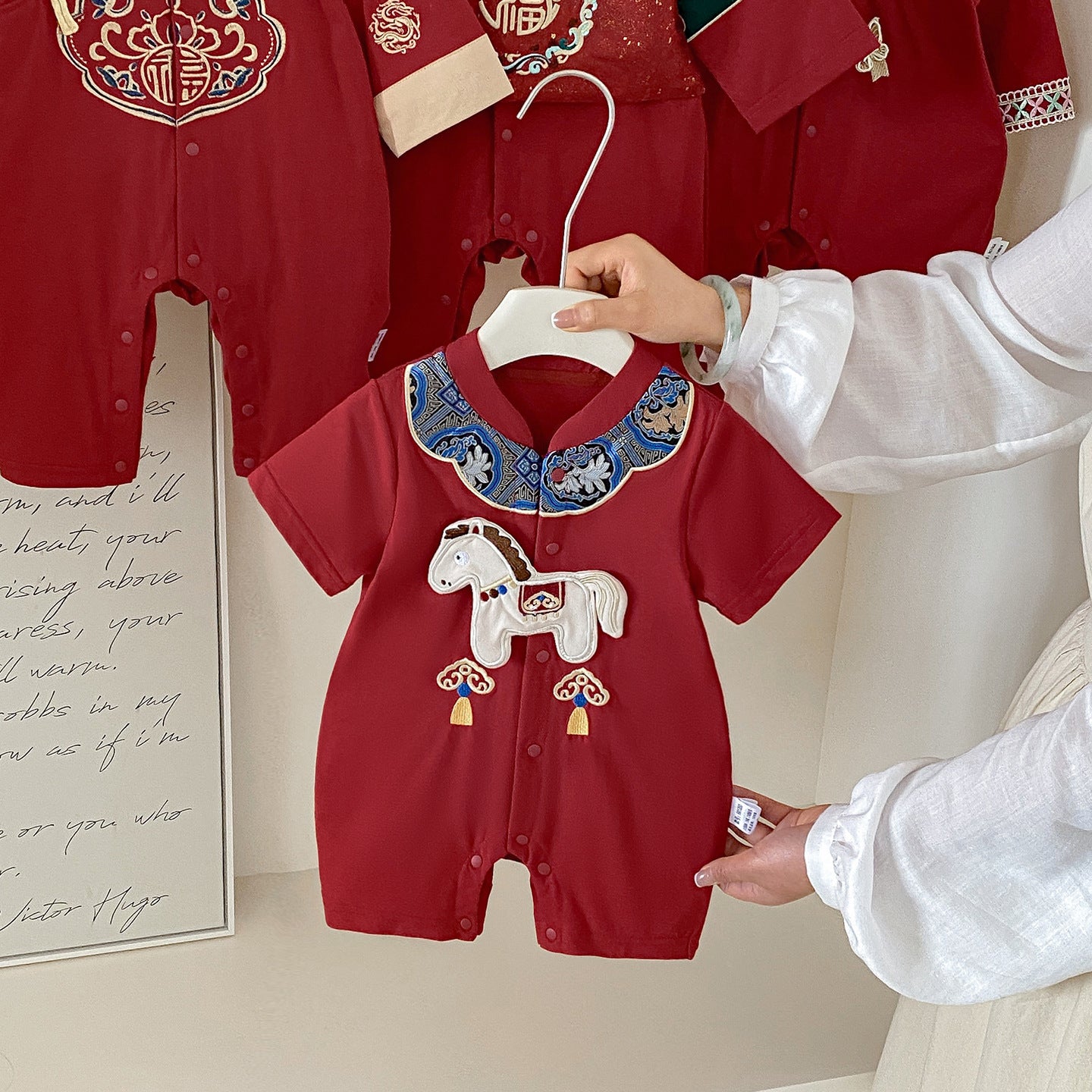 Boy Red Clothes Summer Jumpsuit Hundred Days Banquet Centennial Year Jumpsuit, Climbing Suit