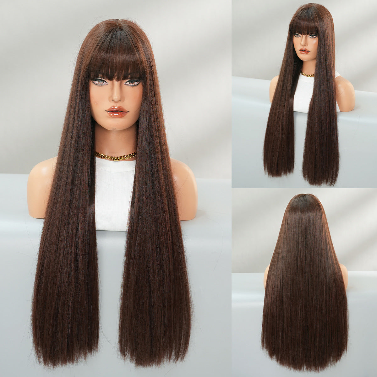 High Quality Super Hair Female Bangs Daily Black Long Straight Wig