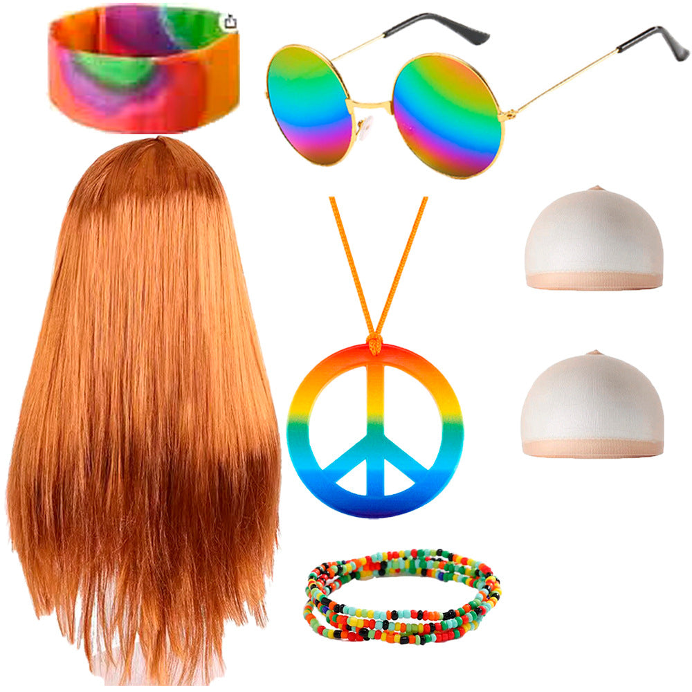 Hippie Rock Brown Long Straight Hair Party Dress Up Performance Cos Wig