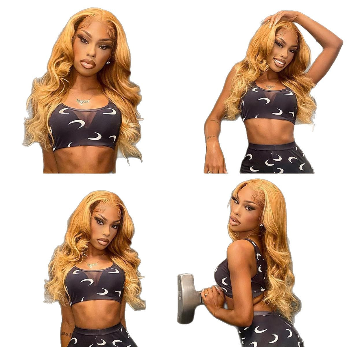 Women's Front Lace Synthetic Wigs Golden Medium Curly Hair Big Wave Wig Long Curls