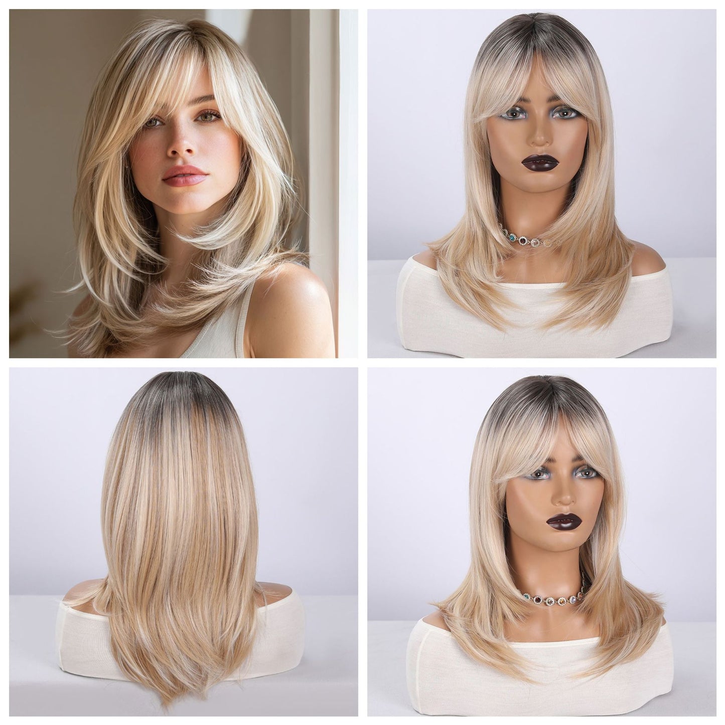 Bangs Gradient Hair High Quality Natural Long Straight Wig