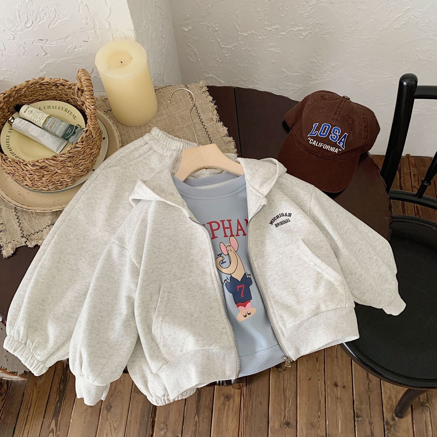 Children's Autumn Clothing Solid Color Two-piece Set Letter Embroidery Jacket Casual Children's Suit