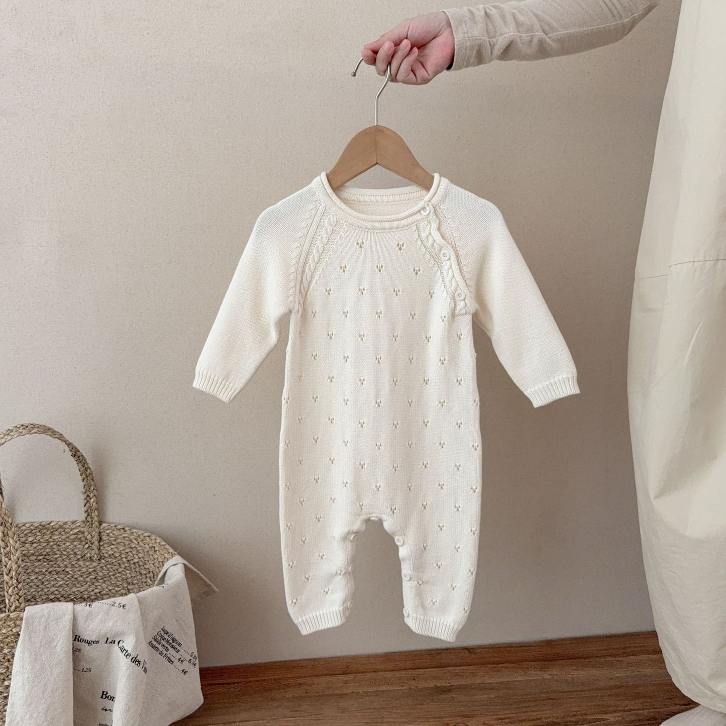 Sweater Jumpsuit Born Pure Cotton Knitted Long Sleeve Hollow Out Jumpsuit, Climbing Suit
