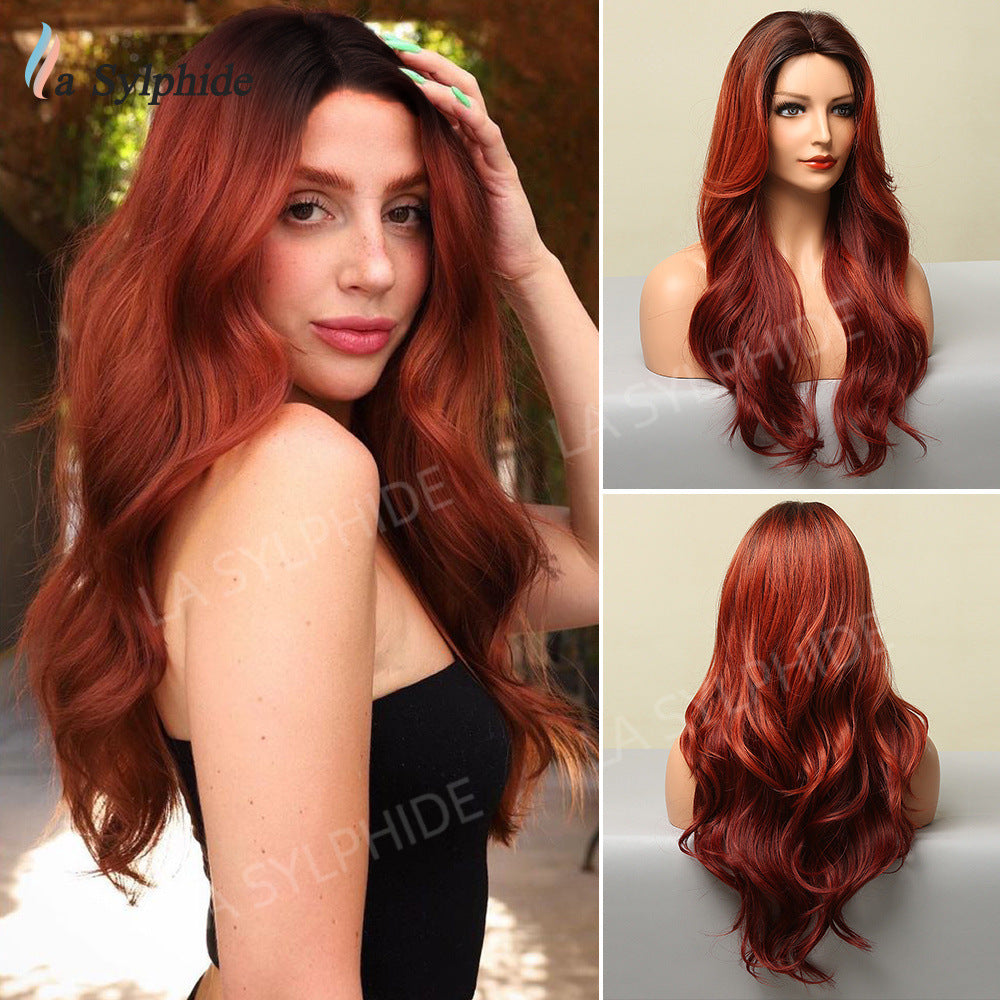 Women's Long Mid-length Big Wave Curly Without Bangs Temperament Face Real Hair Wig