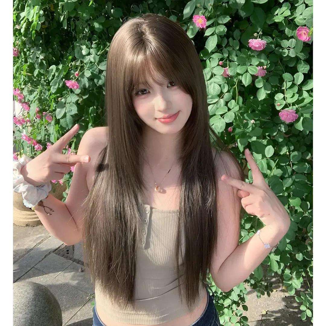 Women's Layers Refined Hair Powder Brown Team Long Straight Wig