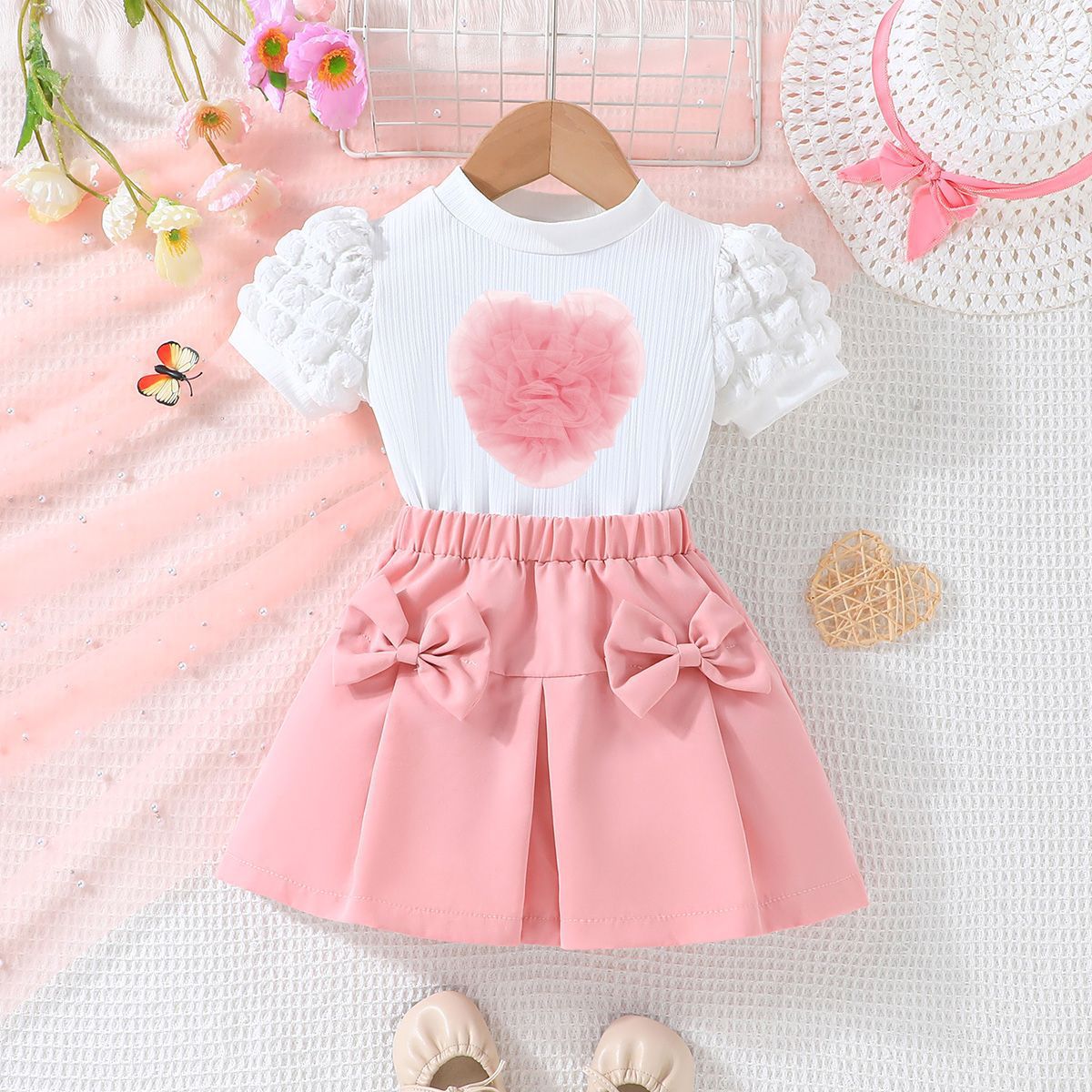 Puff Short Sleeve Coat Order Love Heart Bow Tie Children's Suit