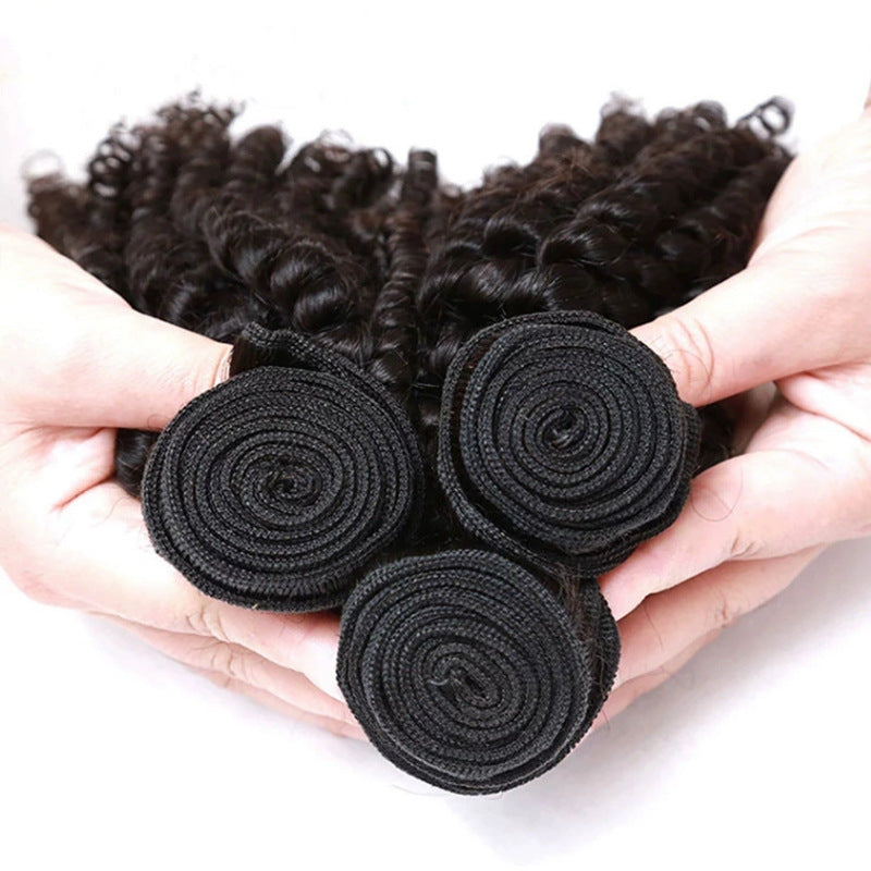 Bouncy Curly Weave Bundles Brazilian Human Real Hair Wig