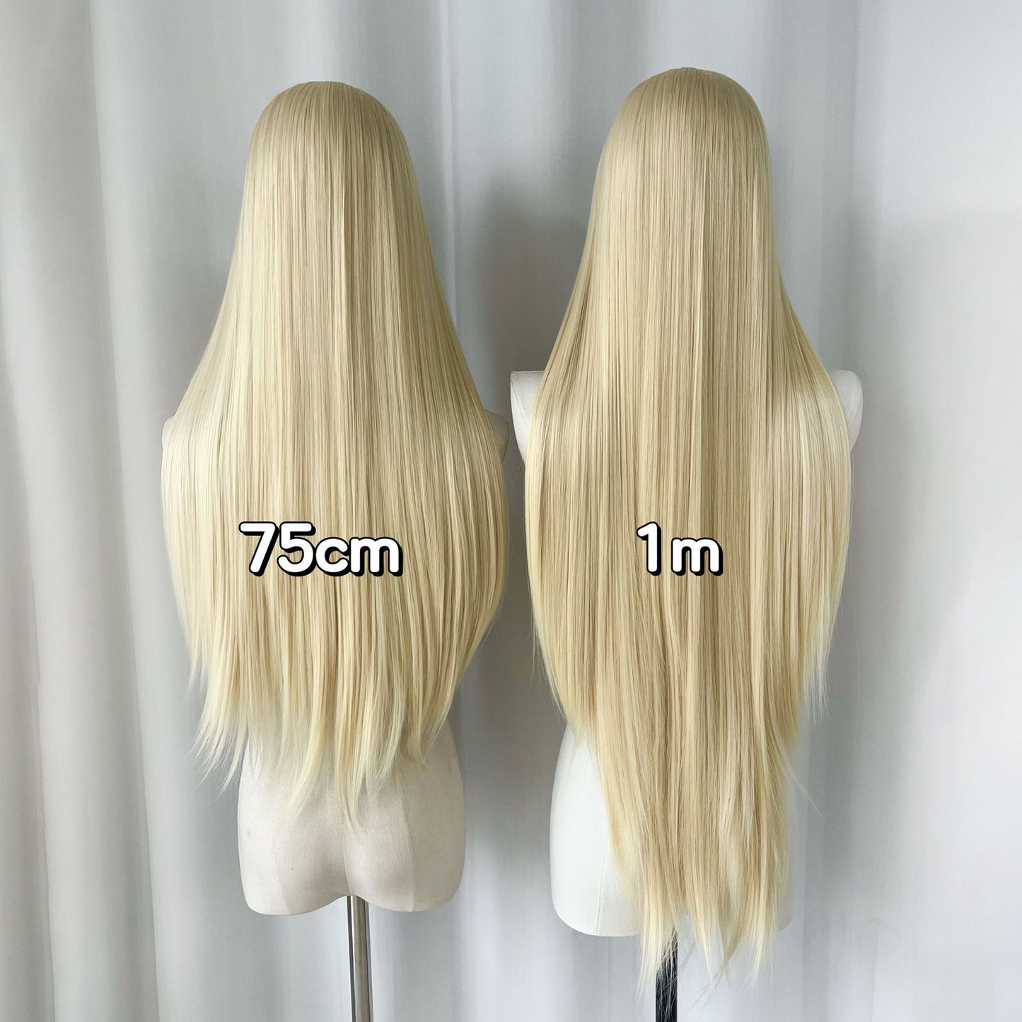 White Gold Color Large Area Hand Crochet Forehead Lace Female Long Straight Wig