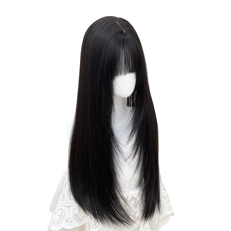 Women's Black Brown Long Straight Layered Atmosphere Feeling Top Piece Cover Wig