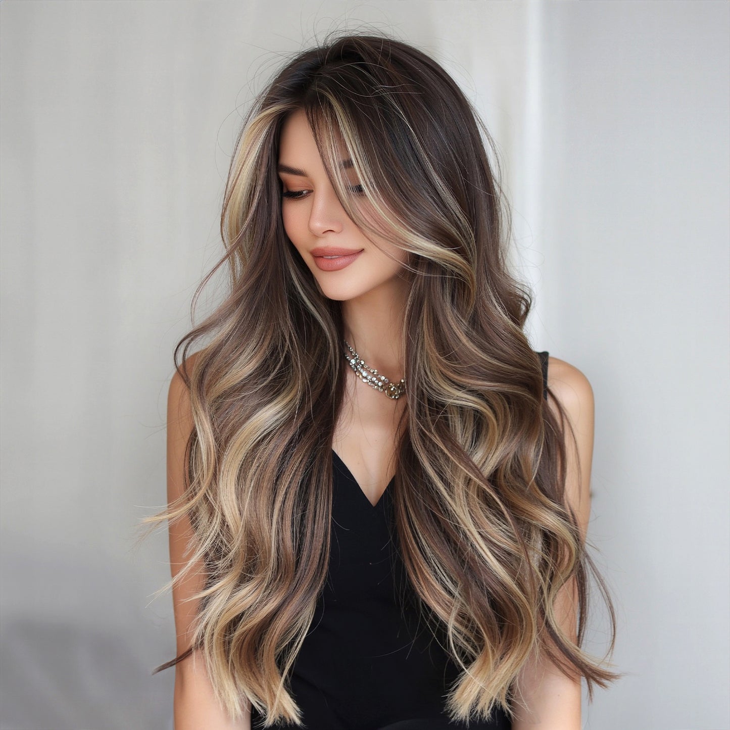 White Gold Color Highlight Big Wave Curly Hair Wig Long Curls