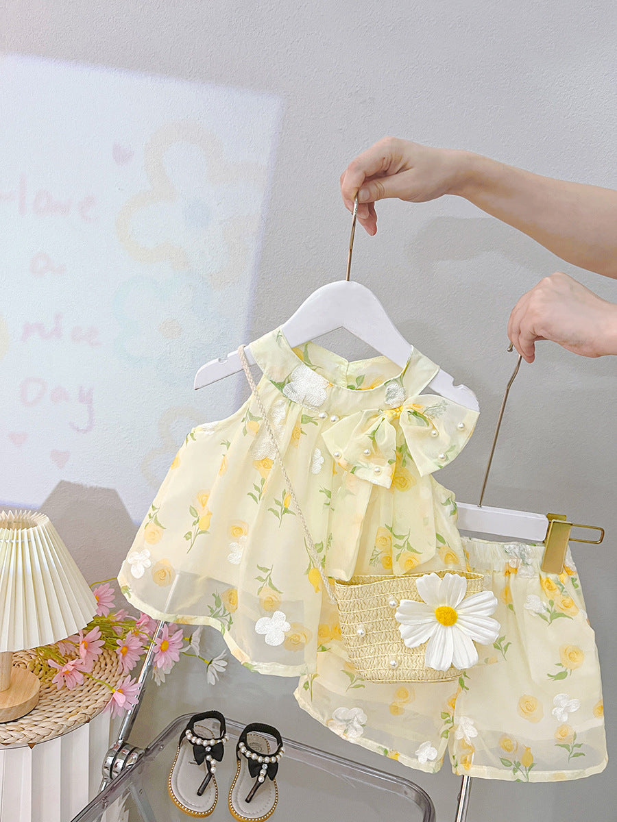 Children's Western Style Korean Thin Flower Top Children's Suit