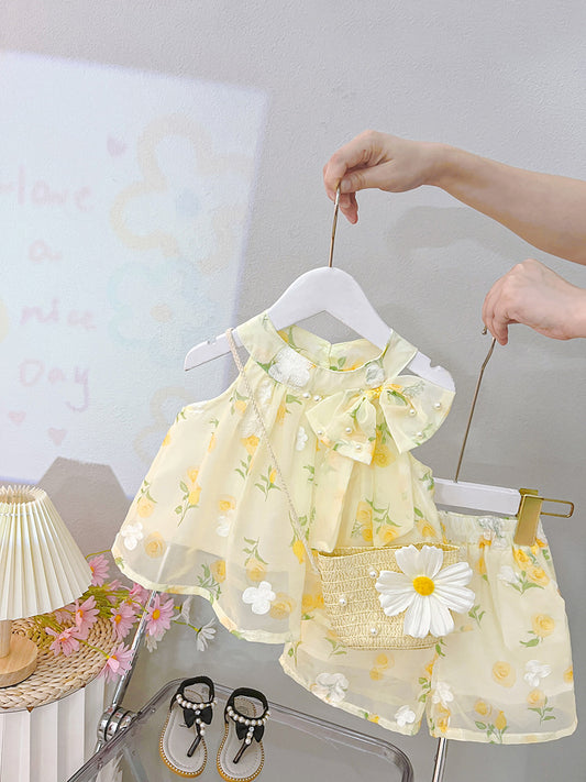 Children's Western Style Korean Thin Flower Top Children's Suit