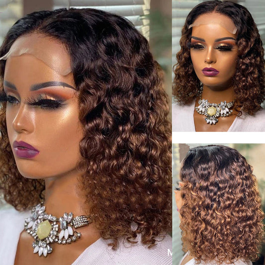 African Small Hand Roll Wound Tube Front Lace Wig Short Curly Hair