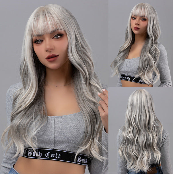 Women's Coffee Pink Gradient Headgear Chemical Fiber Wig Long Curls