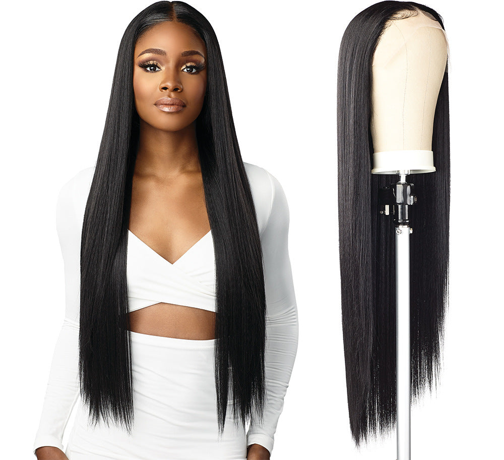 Slouchy Cool Wine Red Front Lace Long Straight Wig