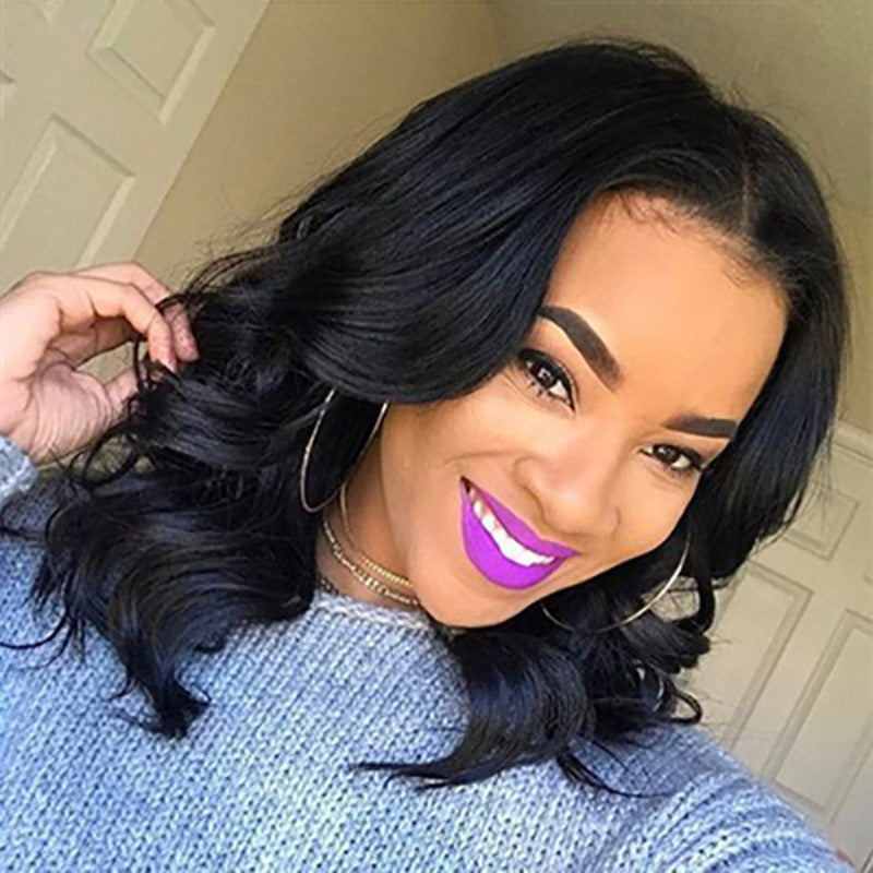 Women's Fashion Mid-length Black Waves Roll Fiber Wig Short Curly Hair