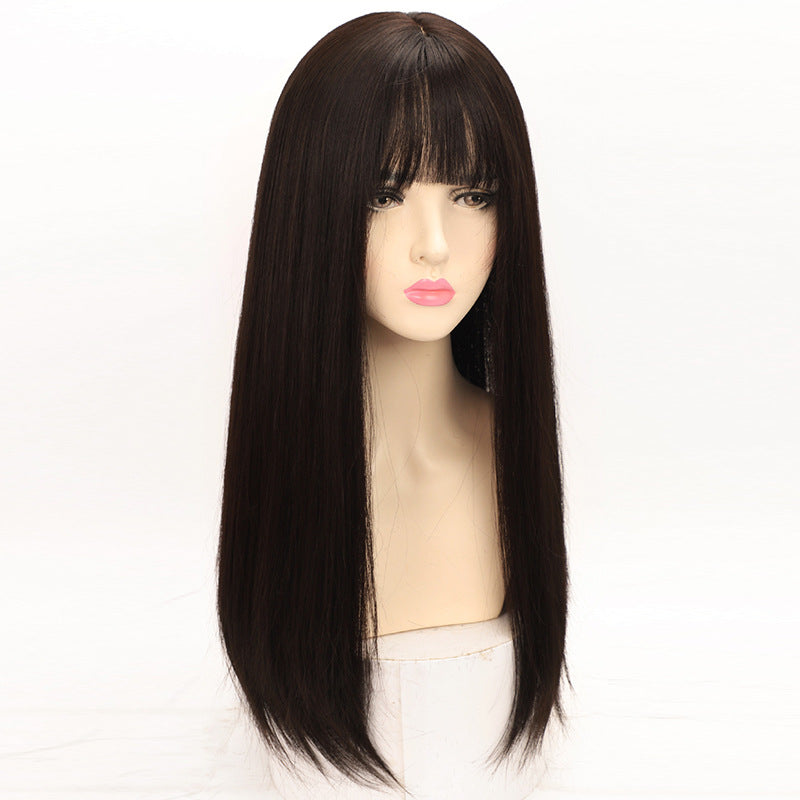 Upgraded Elastic Net Female Hair Mixed Hairline Bangs Long Straight Wig