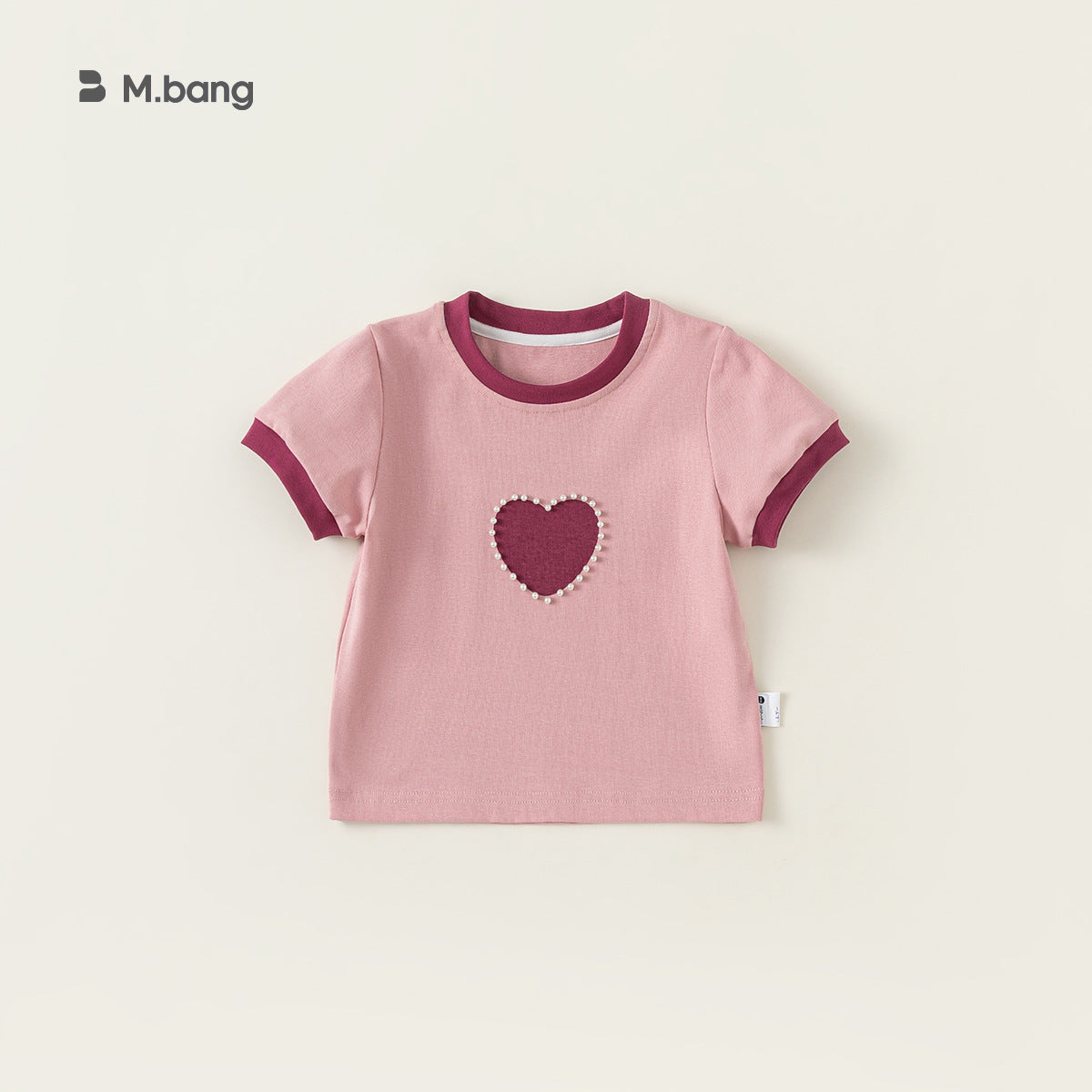 Children's Clothing Sweet Loving Heart Beaded Short-sleeved Children's T-shirt