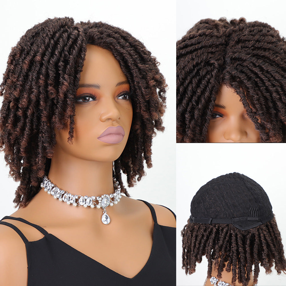 Female African Wigs With Small Tube Curved Dreadlocks Gradient Wig Short Curly Hair