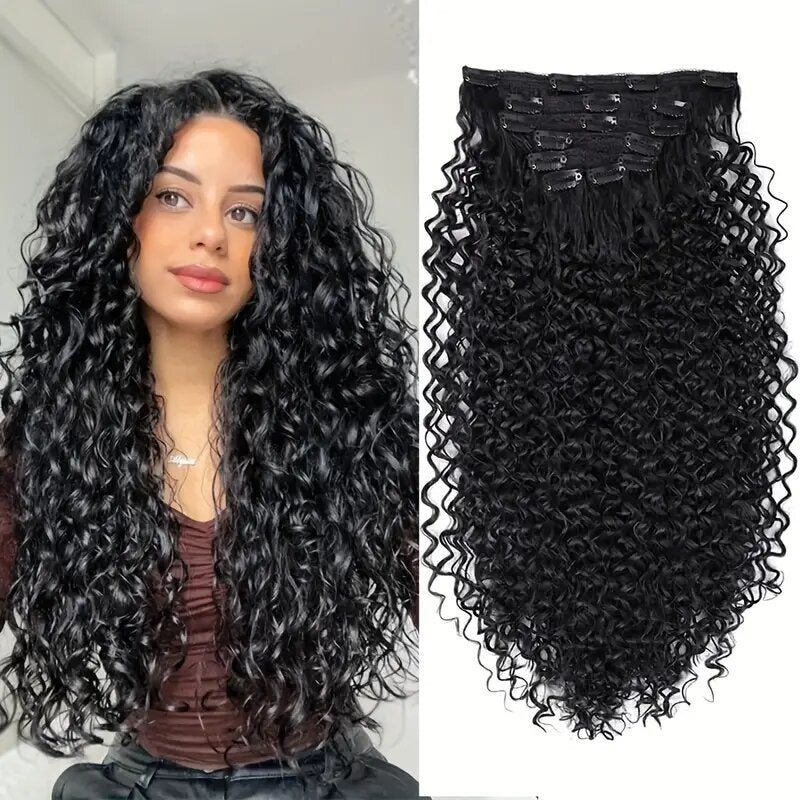 Women's Curler Type Extension Full Head Black Wig