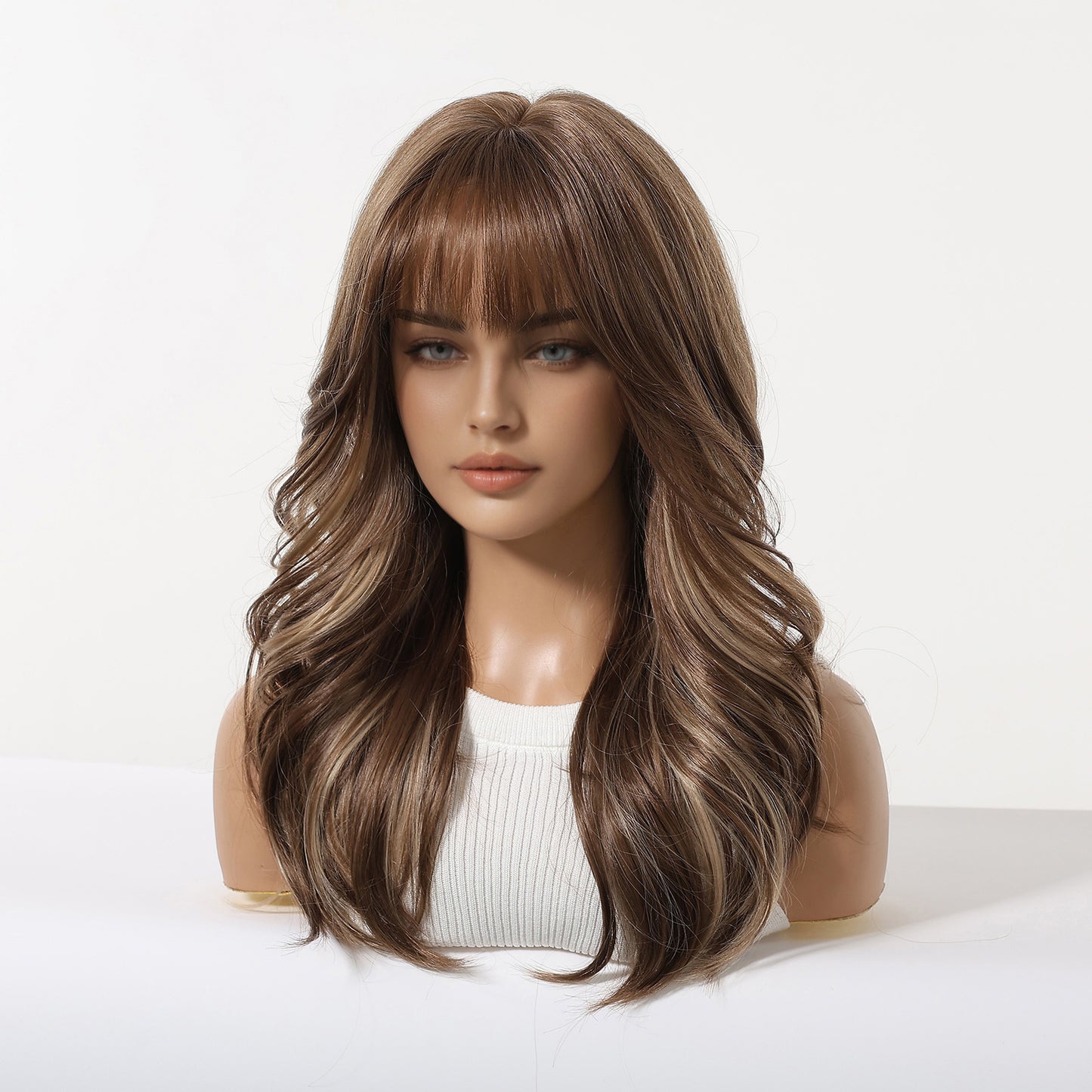 Mechanism Chemical Fiber Brown Hair Wave Straight Bangs Fluffy Natural Wig Long Curls
