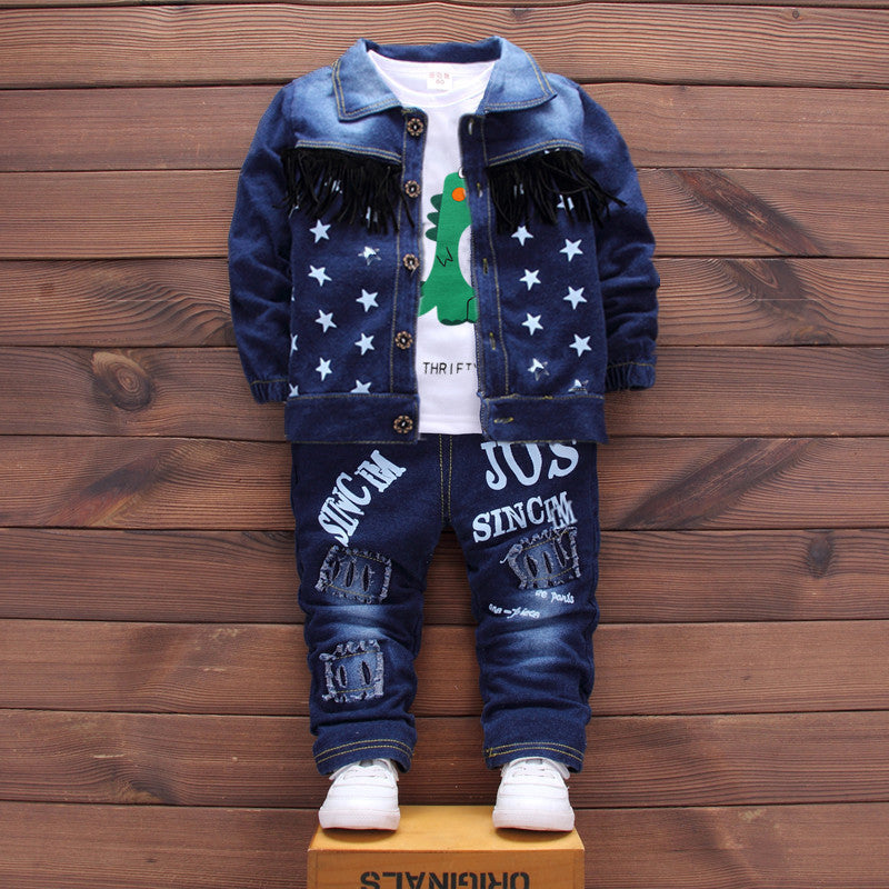 Children's Spring Clothes Korean Denim Three-piece Set Children's Suit