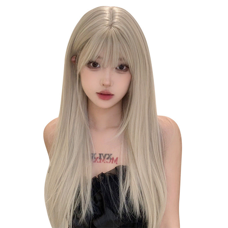 Women's Platinum Hair Round Face Team Long Straight Wig