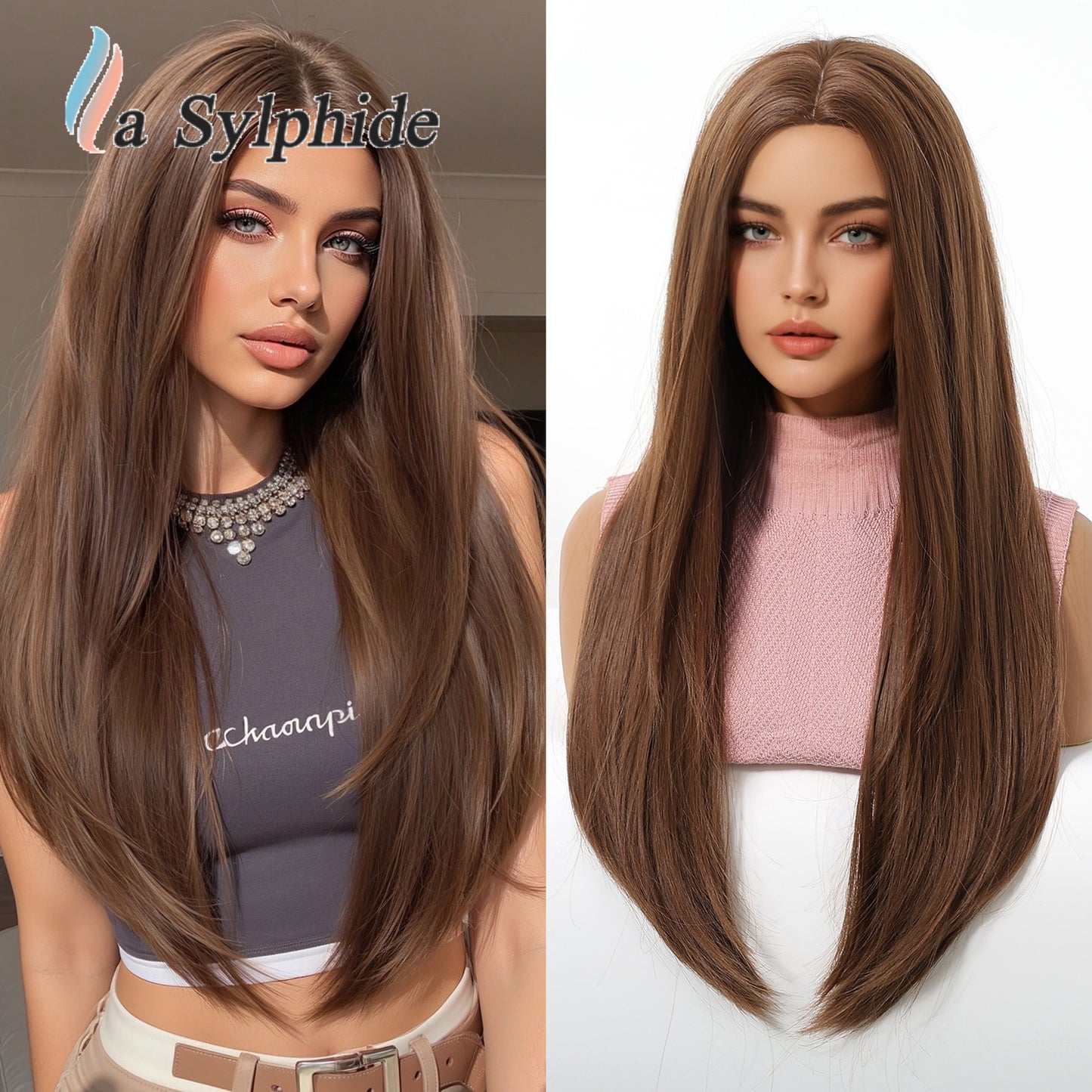Women's Hair Blue Korean Style Realistic Mid-length Natural Long Straight Wig