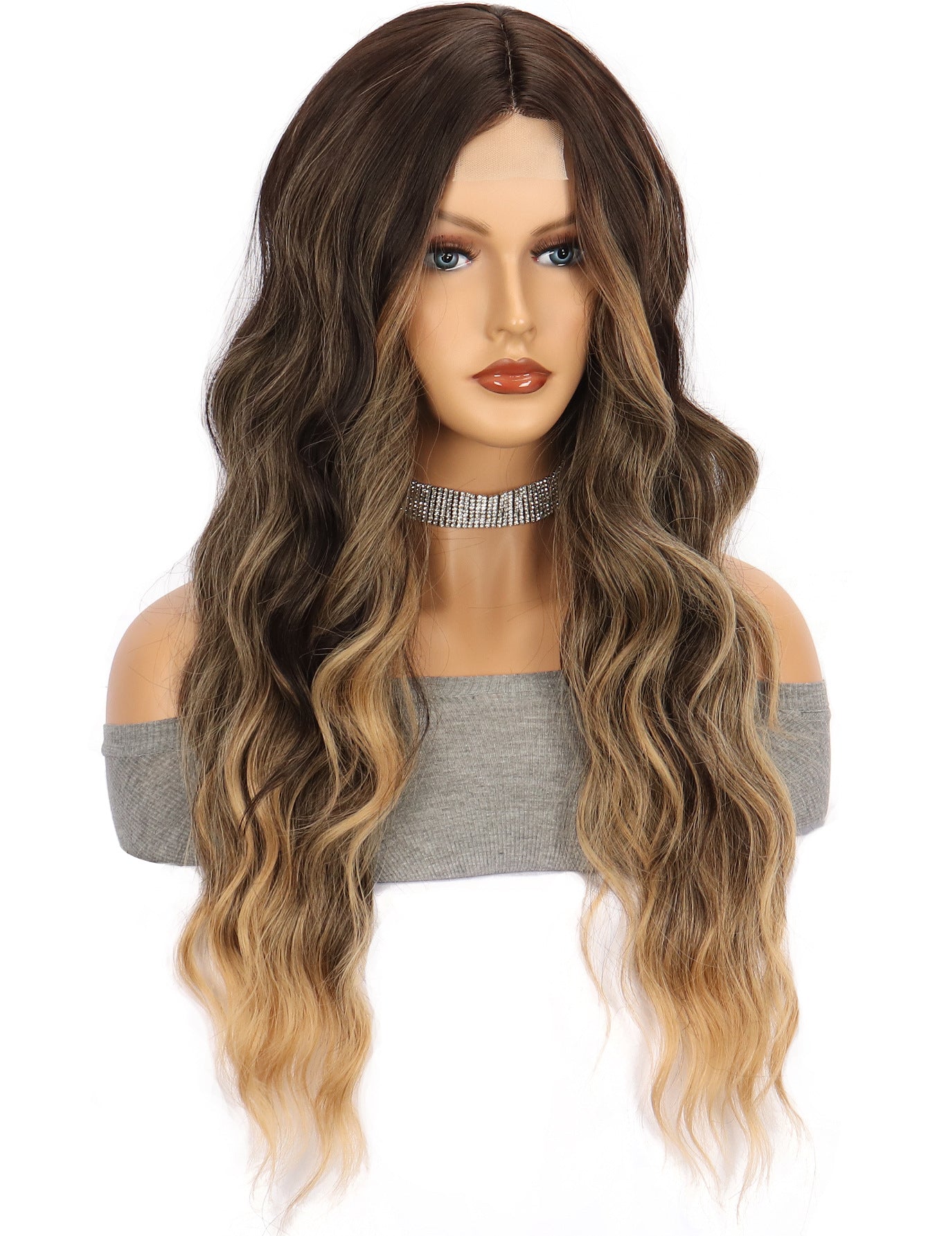 Women's Brown Straight Hair Big Wave Curly Chemical Fiber Front Wig Long Curls