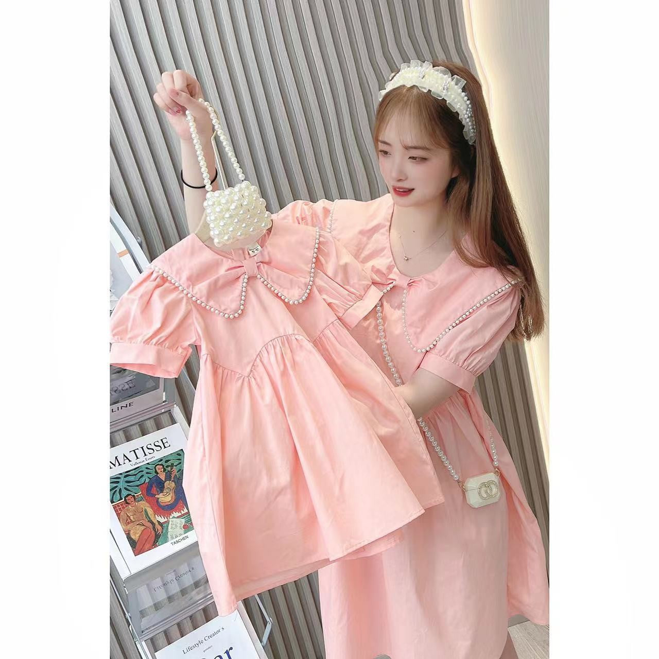 Durable Summer Korean Pearl Solid Color Children's Dress