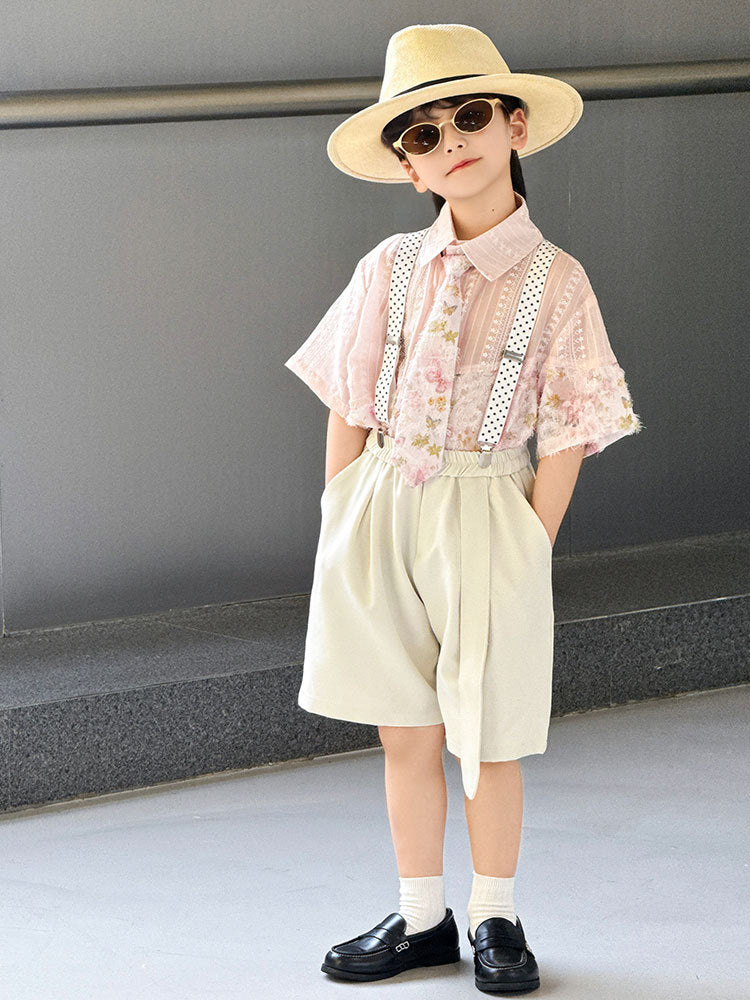 Summer Fashion Casual Printing Suspender Shorts Suit Performance Kindergarten Children's Shirt