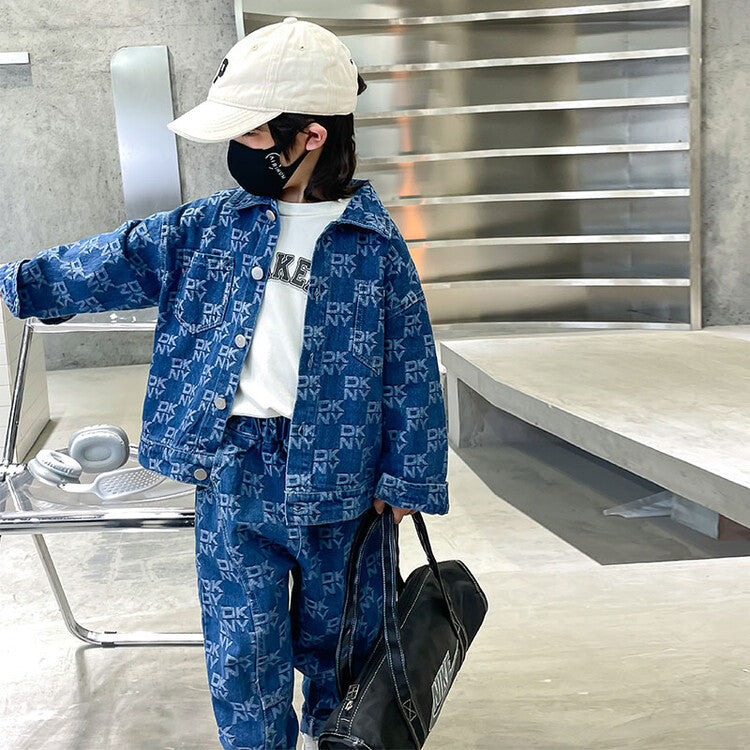 Children's Denim Jacquard Fashion Two-piece Clothing Children's Suit