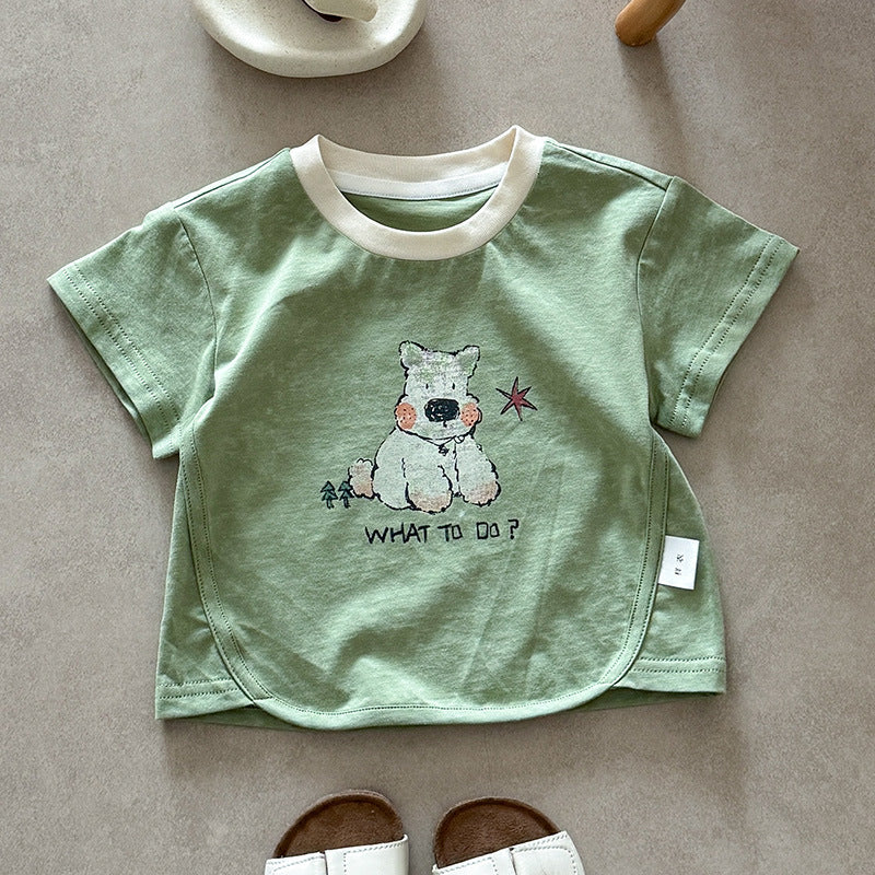 Summer Short Sleeve Breathable Year Old Boy Loose Cropped Pants Children's T-shirt