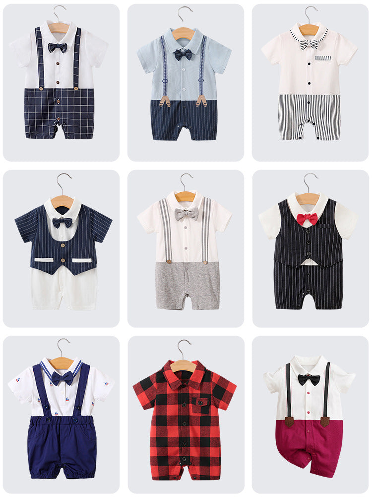 Children's Class Clothes Born One Year Old Gentleman Short Sleeve Rompers Jumpsuit, Climbing Suit