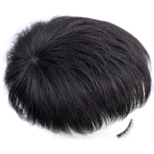 Men's Short Hair Supplementing Piece Real Set Cover Gray Men's Wig